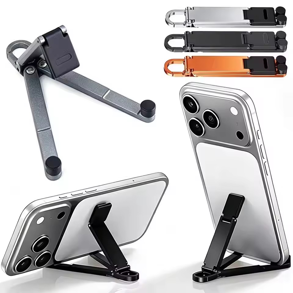 Desk Phone Stand - 折りたたみ式キーチェーン型スマホスタンド 多角度調整可能 軽量 iPhone/Samsung対応 ユニバーサルホルダー 旅行用三角ブラケット