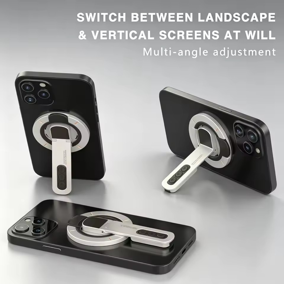 Desk Phone Stand - 両面マグネット式フィンガーリングホルダー 回転式スマホスタンド 多機能スマホスタンド iPhone 17 16用