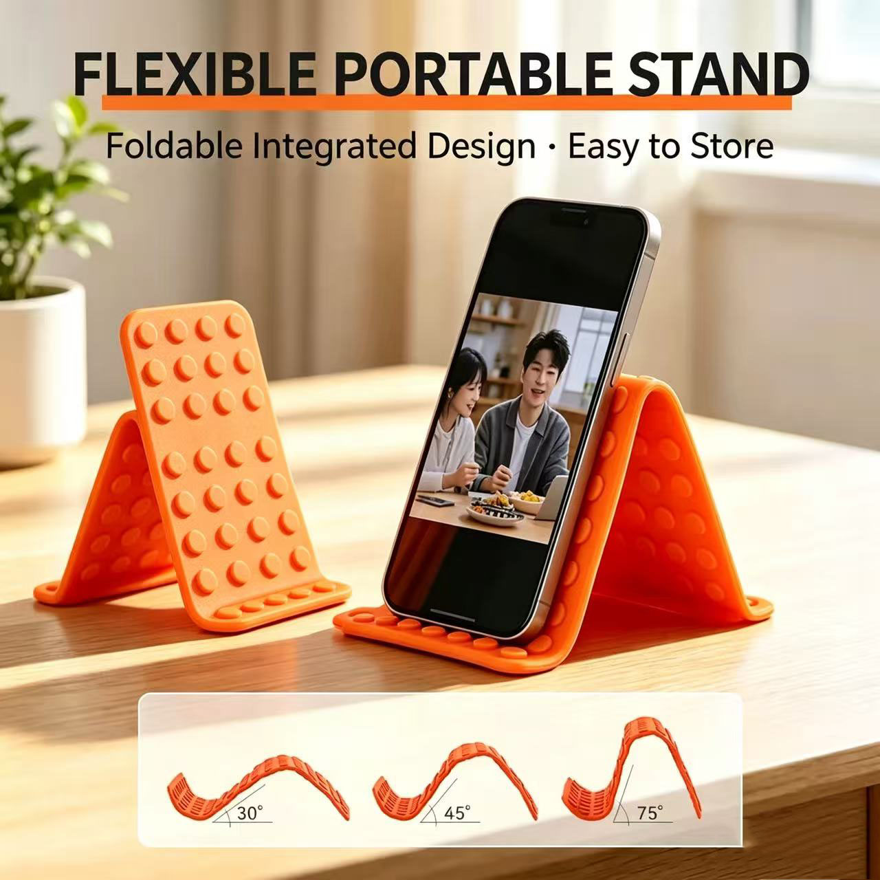 Desk Phone Stand - 携帯用ユニバーサル携帯電話スタンド、角度調整可能なシリコン製デスクトップタブレット・ノートパソコンホルダー、折りたたみ式変形ブラケット（フック付き）