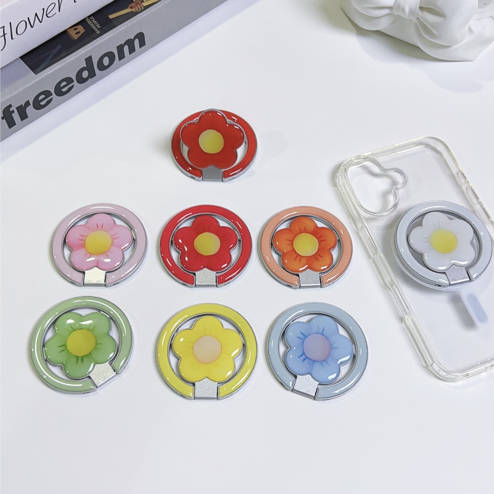 Phone Accessories Holder Car - 花型マグネット式折りたたみキックスタンド付きスマホリングホルダー、落下防止スマホグリップスタンド、iPhone・Samsung対応ユニバーサルデスクトップブラケット（新製品）