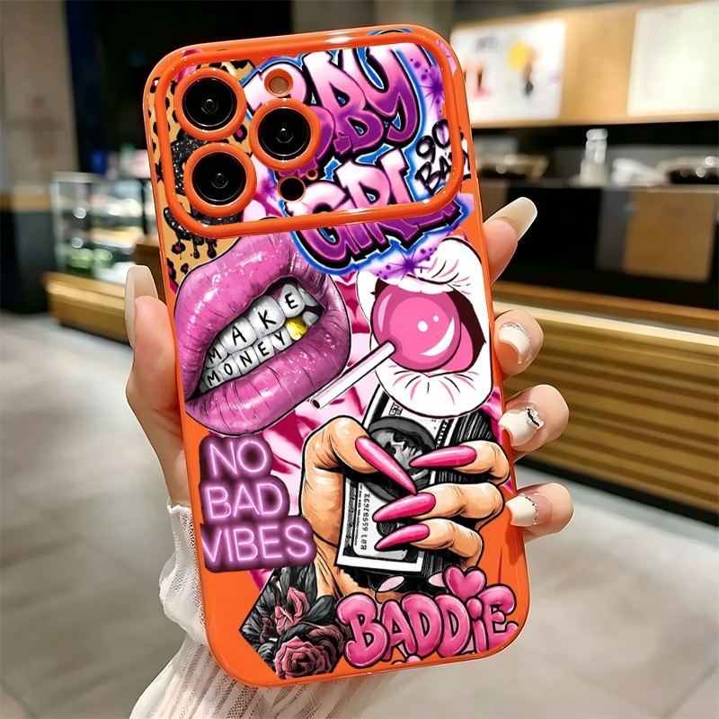 Phone Accessories Kiosk - ヒップホップピンクリップスベビーガールグラフィティプリントiPhoneケース iPhone 17 16 15 14
