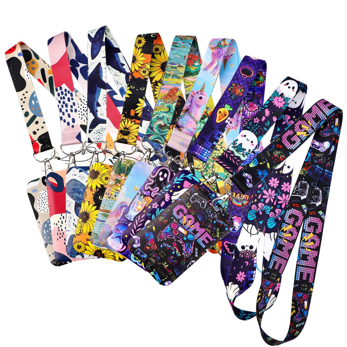 Neck Hanging Phone Holder - 漫画ゲームユニコーンネックストラップキーチェーン風景IDカードカバーバッジホルダー携帯電話用ハングロープキーリングアクセサリー