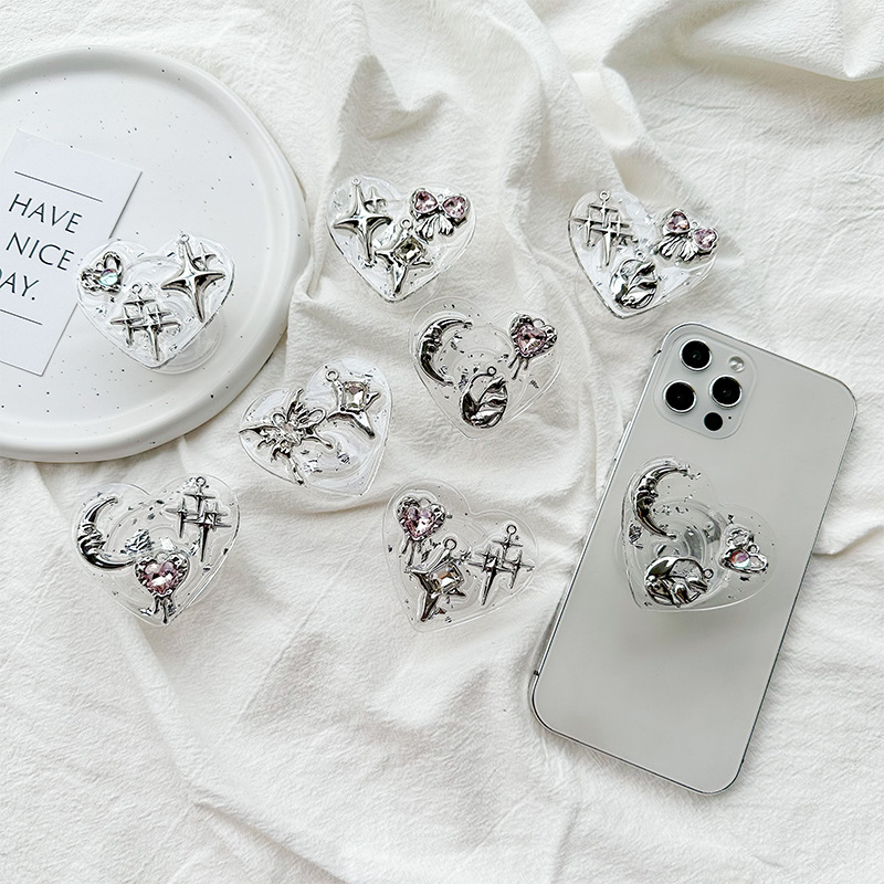 Phone Accessories Crochet - クリアハートフォン グリップホルダー 背面粘着式 Y2K コケットフォンブラケットスタンド 指用ソケット