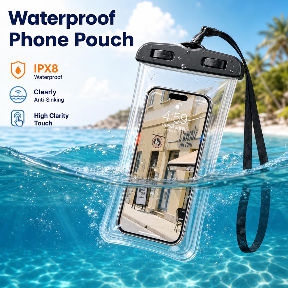 Neck Hanging Phone Holder - 透明防水携帯電話ポーチ 首掛け式タッチ対応防水ケース アウトドアビーチ水泳用携帯電話収納スリーブ
