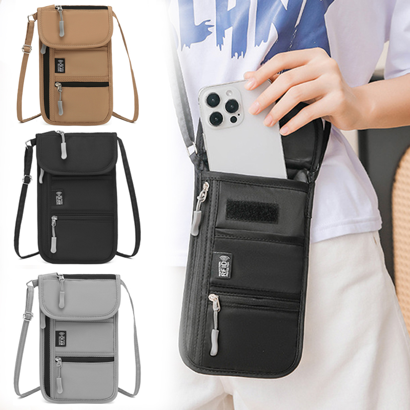 Neck Hanging Phone Holder - ポータブルクロスボディバッグ旅行パスポートドキュメントバッグ多機能チケットカード収納袋オックスフォード布首吊り電話バッグ