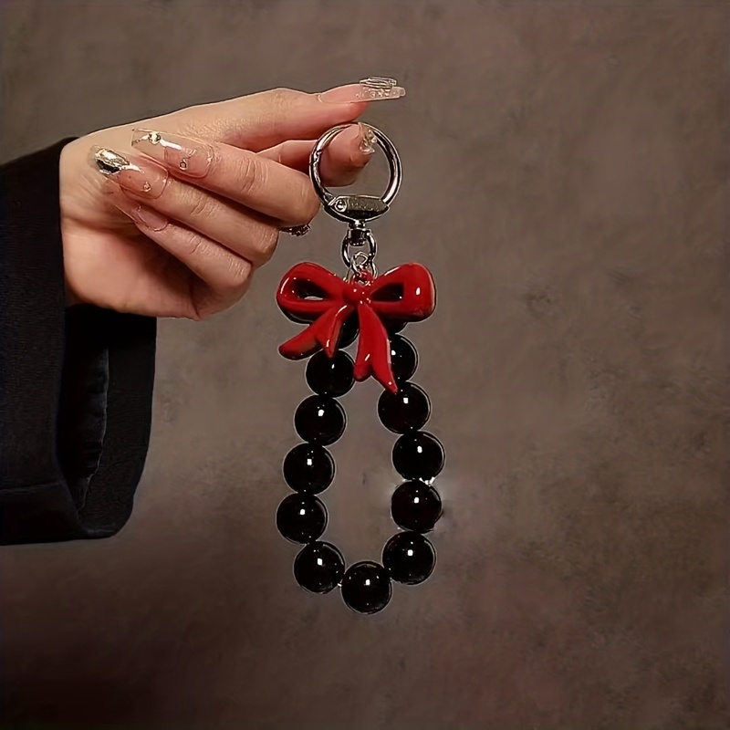 1個入り赤い大きなハートの黒ビーズ付き携帯ストラップ、手作り - Phone Accessories Hanging のレビューと価格