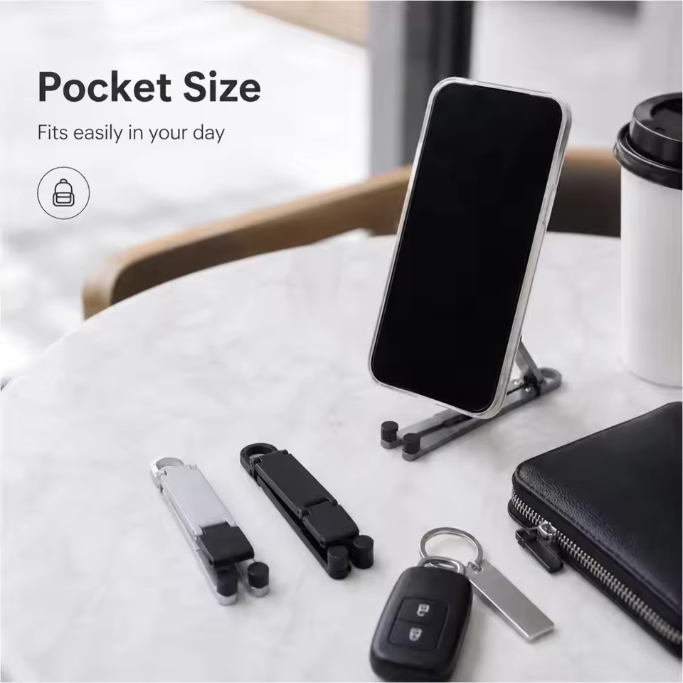 折りたたみ式キーチェーン型スマホスタンド 多角度調整可能 軽 - Desk Phone Stand のレビューと価格