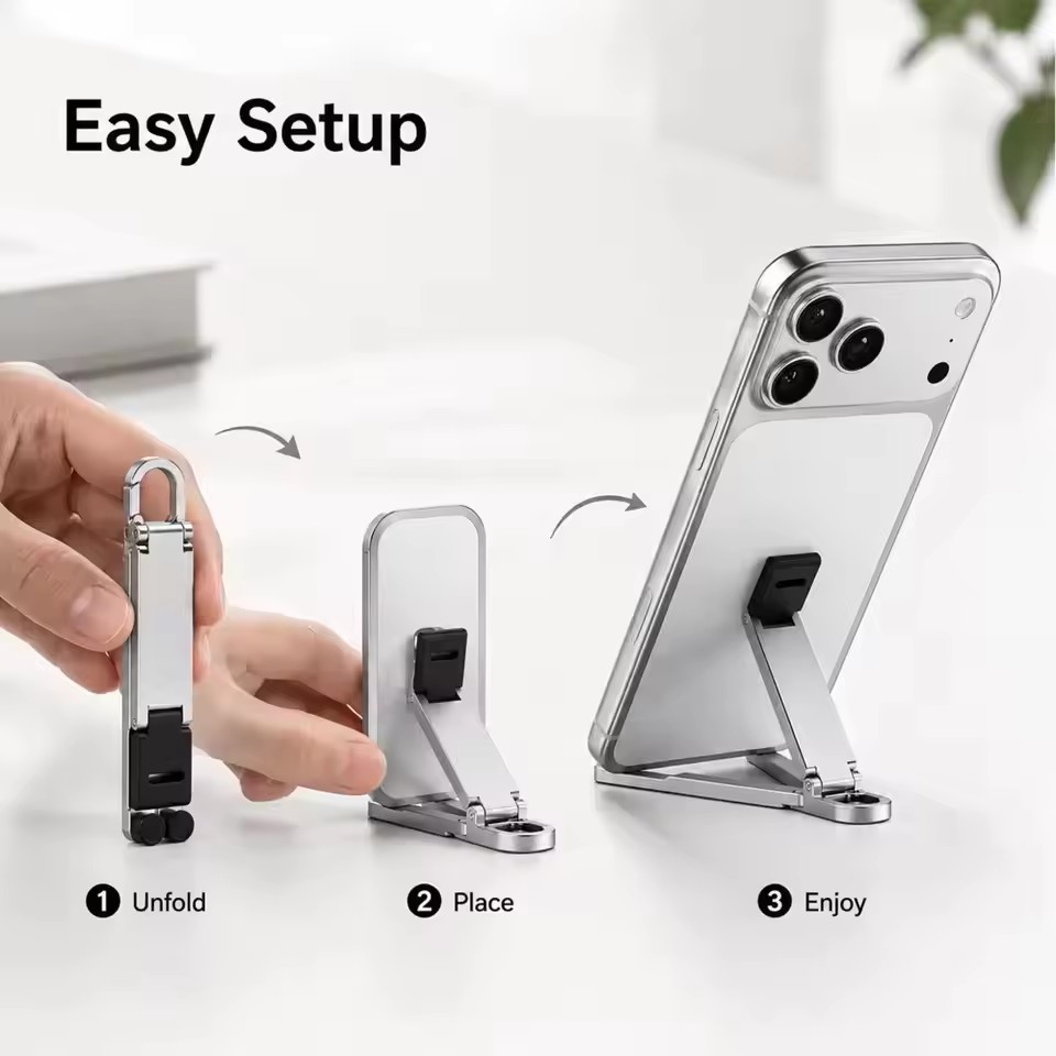 折りたたみ式キーチェーン型スマホスタンド 多角度調整可能 軽 - Desk Phone Stand のレビューと価格