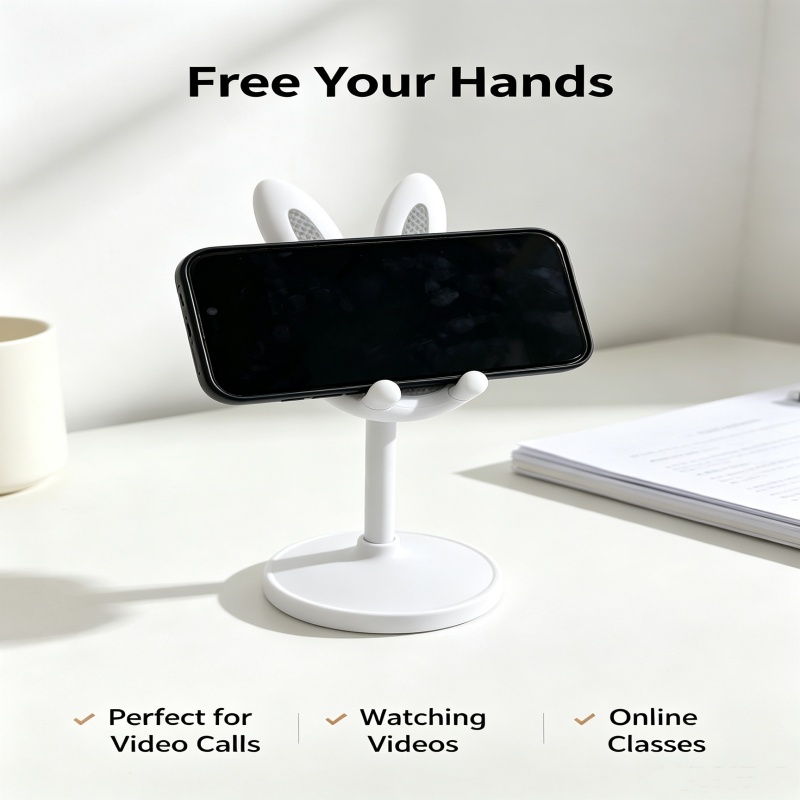 かわいいバニー電話スタンド調節可能なデスク電話ホルダー滑り止 - Desk Phone Stand のレビューと価格