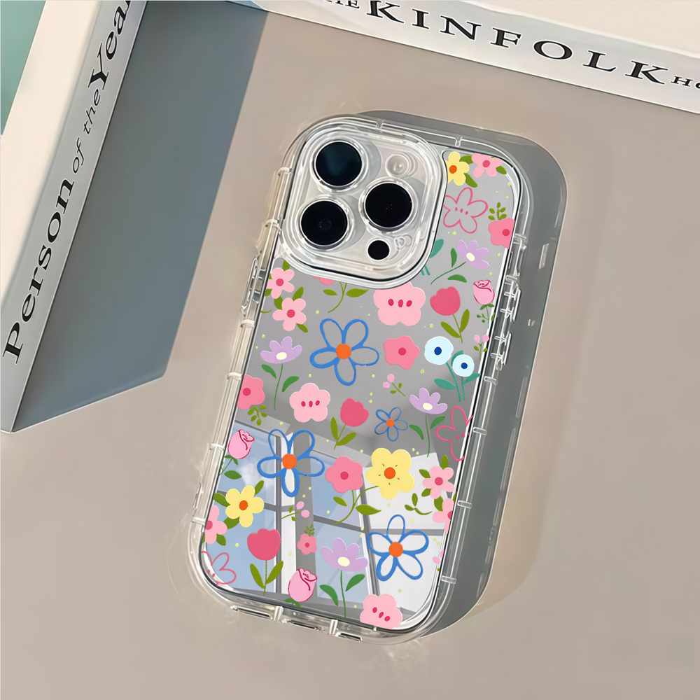 韓国風花柄シルバーミラー付きスマホケース iPhone 17 - Phone Accessories Kiosk のレビューと価格